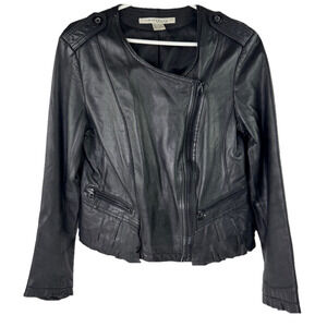 rezrekshn by esther chen Lamb Leather Moto Jacket with Ruffle at Back size M
